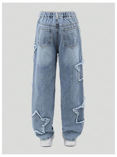 GORGLITTER Girl's Star Print Jeans Y2K Elastic Waist Wide Leg Denim Pants2