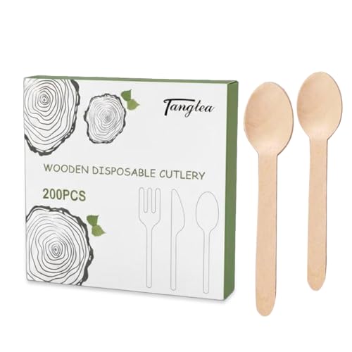TANGTEA 200 PCS 6.3 Inch Wooden Disposable Spoons, Birch Cutlery