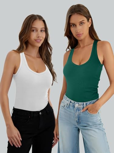 GKBK Womens Sleeveless Tank Top Form Fitting Spaghetti Strap V Neck Ribbed Knit Workout Lounge Basic Slim Fitted Crop Summer 2025 Cami Layering Casual Shirts Dark Green S — view 5