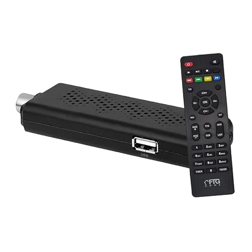 FTG HOME Decoder DVB-T2 HD 1080p MINI STICK cavo HDMI INCLUSO, SINTONIZZAZIONE AUTOMATICA,1 telecomando per TV e Decoder, Digitale terrestre 2024 HDMI HEVC Main 10 Bit H265 DOLBY-DIGITAL+