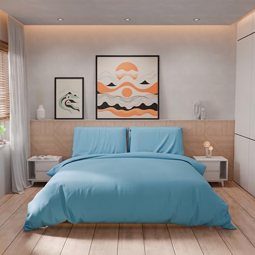 PETTI Artigiani Italiani - Double Duvet Cover, Duvet Cover and Pillowcases in Microfiber, Plain Light Blue, 100% Made in Italy - Image 3