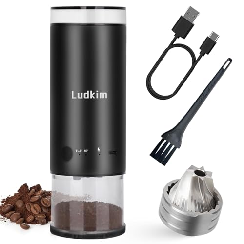 Ludkim Electric Burr Coffee Grinder, 80 Precise Settings Rechargeable Cordless - Conical Stainless Steel Grinder for Espresso, Drip, French Press, Portable for Travel & Home Use