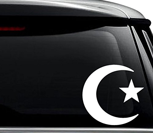 Islam Muslim Crescent Moon Star Symbol Decal Sticker For Use On Laptop, Helmet, Car, Truck, Motorcycle, Windows, Bumper, Wall, and Decor Size- [6 inch] / [15 cm] Wide / Color- Gloss White