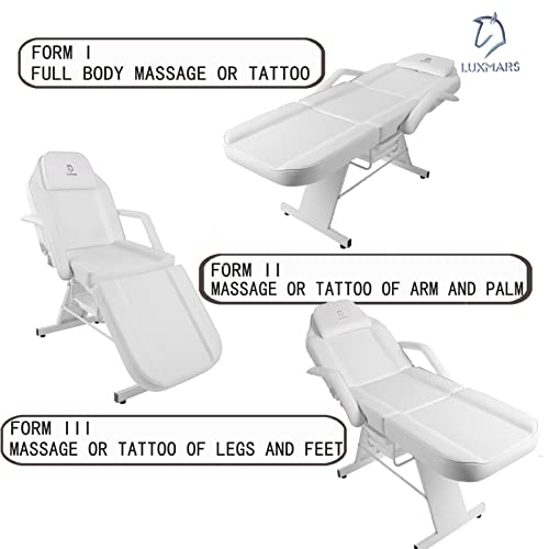 Luxmars Facial Chair, Massage Bed Tattoo Chair Salon Bed With Hydraulic Stool For Professional Massage Facial Lash Beauty Treatment Spa, White #TOP6