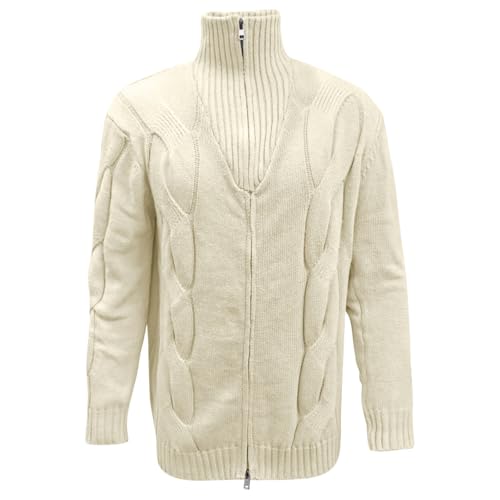 Men's Cable Knit Zip Up Cardigan Sweater, Long Sleeve Stand Collar Split Hem Fashion Cardigans Chunky Sweaters3