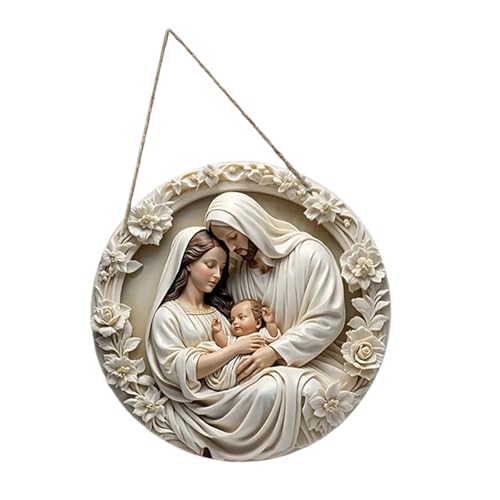 GMBYLBY Placas artísticas de madera de Jesús y la Virgen María para colgar en la pared, adorno para fieles y decoración del hogar