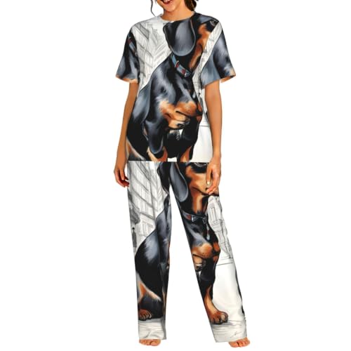 Pyjama manches courtes femme teckel imprimé doux contre la chaleur nocturne