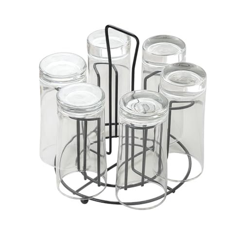 Image of Handcrafted Wrought Iron Glass Stand | Tumbler Holder for Kitchen /Dining Table | Rectangular Glass Organizer Rack | Rustic Drinkware Holder (ROUND DESIGN)