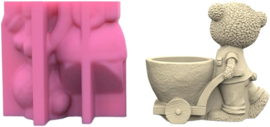 Bottone Cute Bear Silicone Flower Pots Mold Concrete Candlesticks Pen Holder Molds Succulent Planter Cement Clay Mould Decors