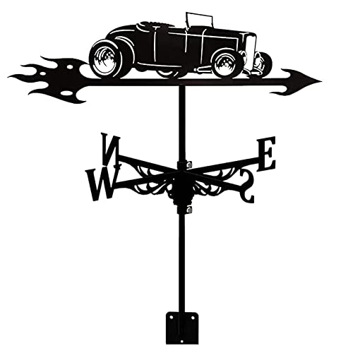 EOYLMIRL Wind Vane Weather Vane Art Decor Spray Paint Wind Direction Indicator Outdoor Iron Measuring Tool Roof Decoration Easy to Assemble(Classic Cars)
