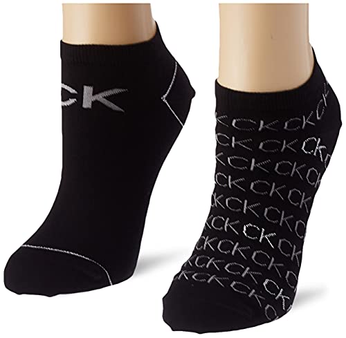 Calvin Klein Repeat Logo Lot de 2 Paires de Chaussettes pour Femme Baskets, Noir, Taille Unique