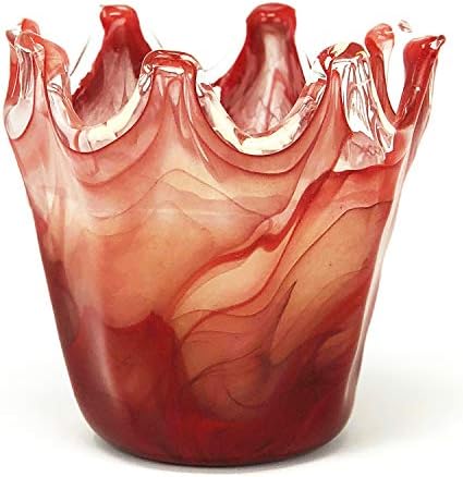 Antico Murano Hand Blown Murano Glass Small Red Vase with Candle, Made in Italy