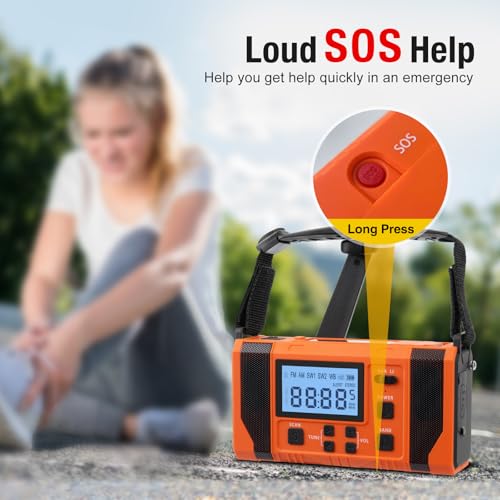 Rádio de emergência, rádio de manivela de 37000 mWh, solar, clima NOAA/AM/FM, 5 métodos de carregame