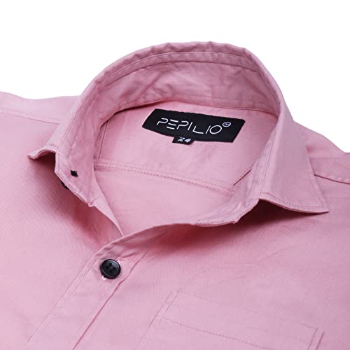 Image of Kids Stylish Solid Cotton Spread Half Sleeves Collar Regular Fit Shirt|| Formal Boys Shirt || Casual Wear Buttoned Shirt for Boys Pink