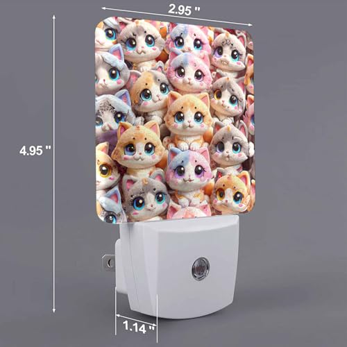 Image of LED Night Light,Cute Cat Faces Colorful Pattern LED Night Light Plug into Wall with Dusk to Dawn Light Sensor White Energy Efficient Nightlight for Bedroom Bathroom Hallway Living Room Kitchen