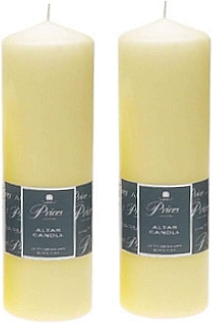 2 x Prices Ivory Altar Candle 250mm X 80mm 125 Hours Burn Time