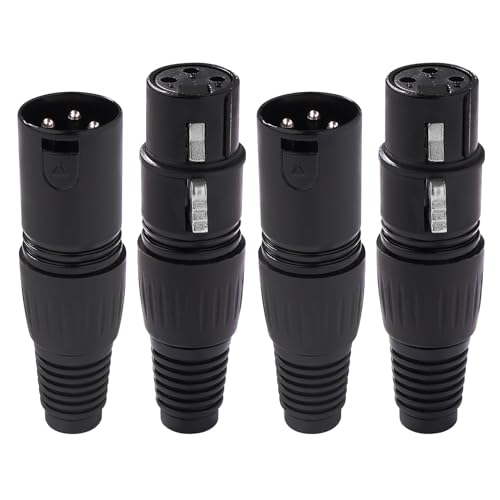 KUOQIY 2 Pairs 3 Pin XLR Connector, XLR Cable Connector Male and Female, Mic Audio Socket, for DMX Signal Wire or Audio Mixer Microphone Connectors, Black