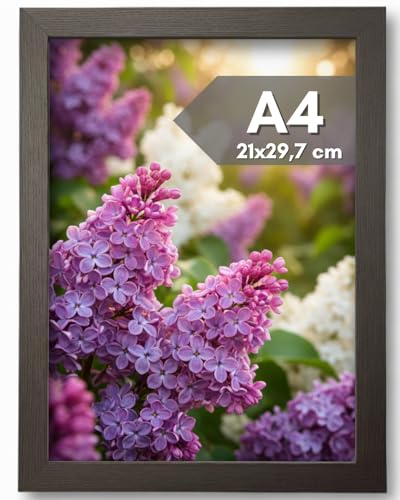 NOOGUI Picture Frame A4 Wood Black | DIN A4 Frame Anti-Reflective | for Photos and Diplomas | Wooden Frame for Wall Mounting Vertical and Horizontal 21 x 30 cm