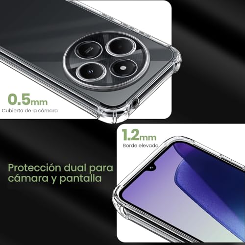 Miniatura 2 de New Teck - Carcasa Para Xiaomi Redmi 14c 2 Vidrio Templado Protector De Pantalla, Funda Transparente De Silicona Tpu Flexible, Parachoques Con Esquinas Reforzadas Transparente