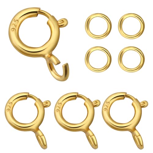 14K Gold Plated Necklace Clasps 5mm S925 Sterling Silver Spring Ring Clasp