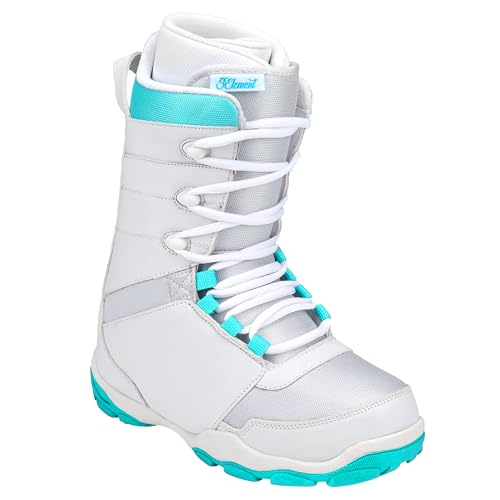 5th Element Lace Up and Dial Snowboard Boots for Women-Compatible with Strap Snowboard Bindings with Waterproof Liners-All Mountain Snowboarding Womens Sizes (White/Turquoise, 8.0)