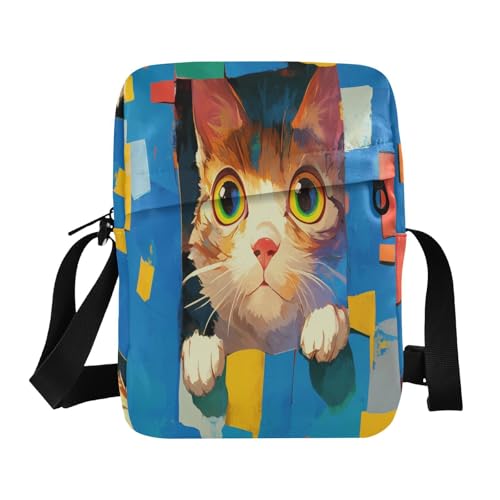 messenger bag shoulder bag crossbody Womens Fashion Purses Adjustable Strap for School School- Funny Catbrightly Colored Illustration