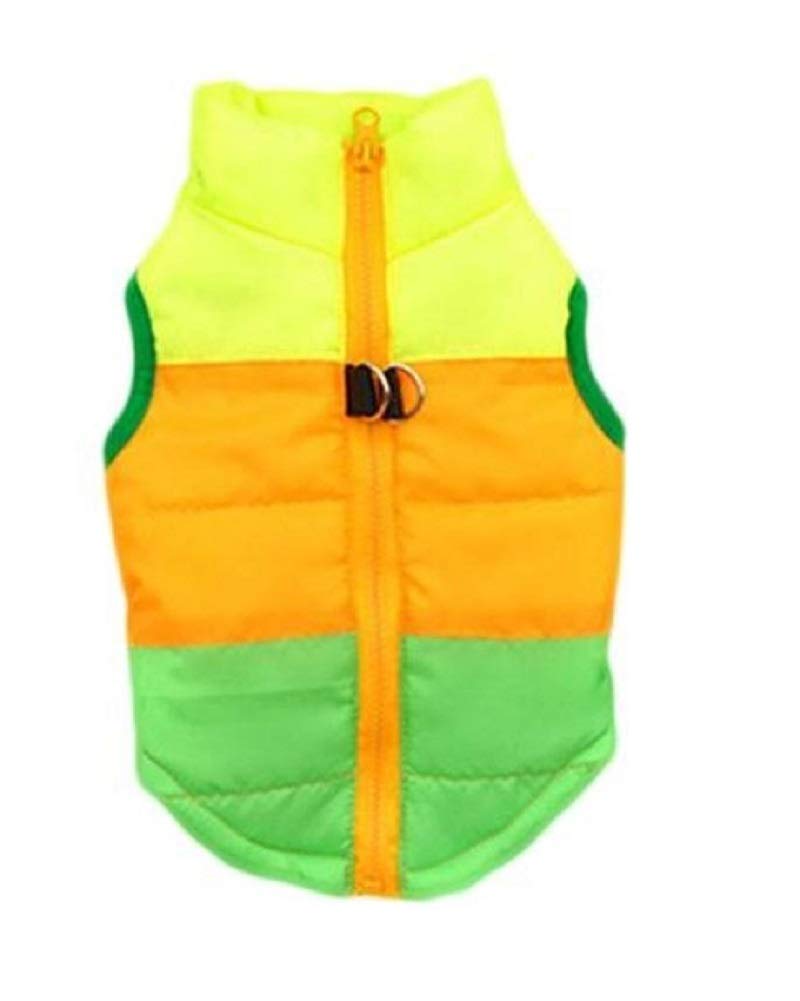 Quilted Striped color block Puffer Vest Coat for Small Pets Dogs and Cats (M, Orange Green)