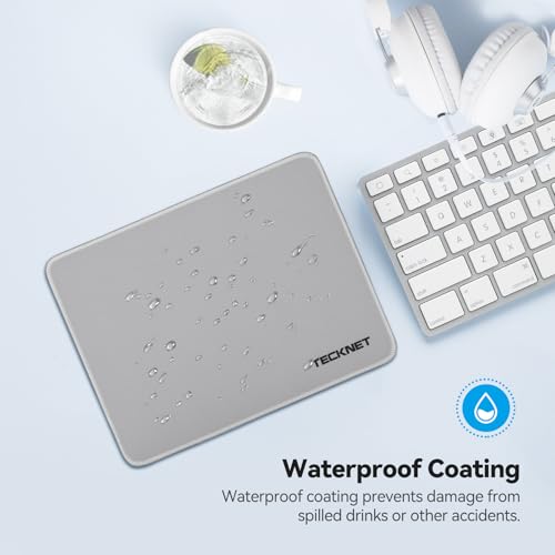 Image of TECKNET Mouse Pad with Anti-fray Stitching, Waterproof Surface & Non-Slip Rubber Base with Stitched Edges Gaming Mouse Mat for Laptop,Compatible with Laser and Optical Mice - Grayish White