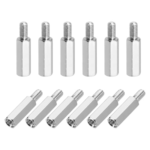 Image of sourcing map Hex Spacer Screws, M3x15mm+6mm Male to Female Thread Brass Nickel Plated Motherboard Standoffs Spacer Pillars for PCB Circuit Boards FPV Quadcopter Drone DIY, Pack of 12