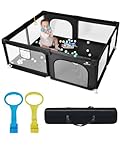 Baby Playpen – Extra Large Baby Play Yard for Toddlers, Indoor & Outdoor Safe Play Area with Anti-Slip Base, Easy Assembly & Storage, BPA-Free, (150x180x66cm,Black)