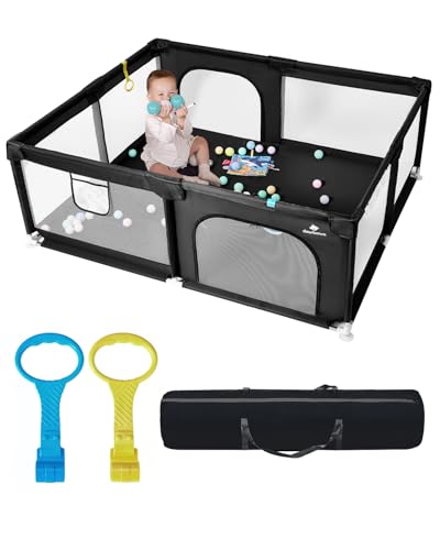 Image of 71" x 59" Extra Large Baby Playpen for Babies and Toddlers, Safe Activity Center with Soft Play Fence, Indoor Safety Yard, Easy to Assemble and Clean (Black)