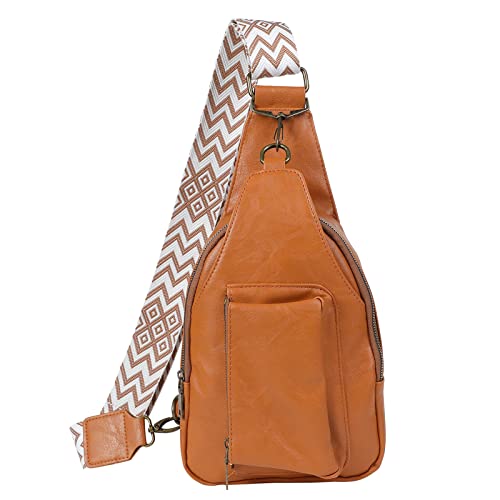 Sling Bag for Women Chest Bag Small Crossbody Bag PU Leather Satchel Daypack Shoulder Backpack for Traveling Hiking