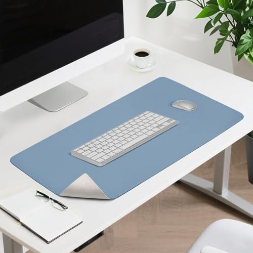 Tapis de Bureau en Cuir Bleu 100x60cm pour Ordinateur Portable