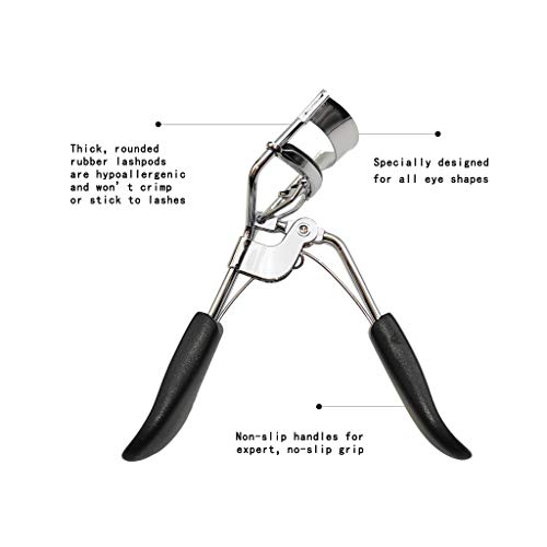 Erised's Bifrost Premium Stainless Steel Lash Curler With 6 Rubber Refill Pads,Makeup Tool,Long Lasting For All Eye Shapes Lash Lift/Extension Of False Eyelashes,Quick Natural Curling(Black) #TOP2