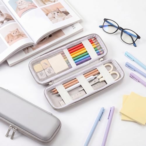 Image of Mudder Hard Shell Slim Pencil Case Small Pen Bag Stylus Case Holder EVA Waterproof Pocket Protectors Organizer for Fountain Pen Headphones Traveller Adults(Gray)