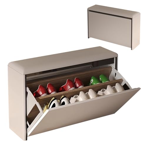 Banc de rangement à chaussures compact avec porte et assise capitonnée pour chambre - 2
