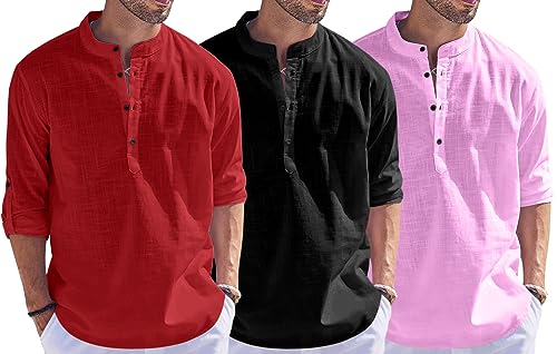 Image of Combo of Men Solid Cotton Blend Straight Kurta Shirt Pack of 3
