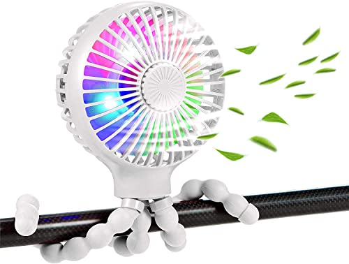 Image of scurry Stroller Fan Upgraded Portable Fan Versatile Fan Personal Desk Fan USB Rechargeable Fan with LED Light and Aromatherapy Flexible Tripod Design Handheld Fan 3 Speeds Baby Fan for Stroller（White）