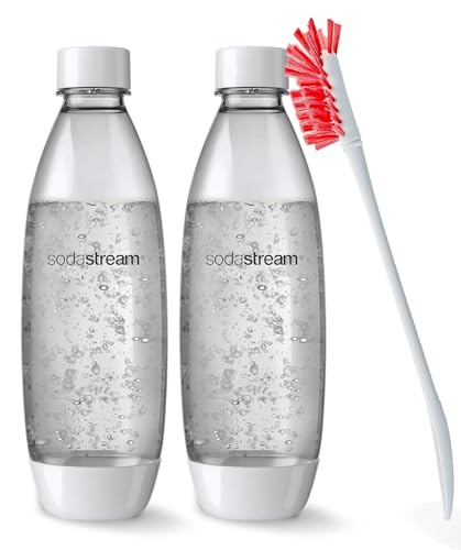 Sodastream Source 2 Pack Original White Carbonating Reusable Water Bottles 1 Liter BPA-Free Fits Only - Play, Source, Power, Spirit and Fizzi Soda Makers