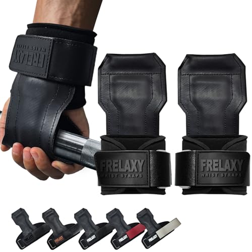 Frelaxy Lifting Wrist Straps Rubber Weight Lifting Grips with Non-Slip Palm & Wrist Wraps Support for Deadlifts Pull Ups Rows Heavy Powerlifting Lat Pulldowns (Black)