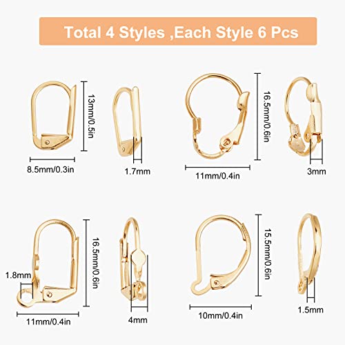 SUNNYCLUE 1 Box 24Pcs 4 Styles 24K Gold Plated Leverback French Earring Hooks Leverback Earwires Earring Findings for Jewellery Making Women DIY Earrings Crafts Crochet Stitch Markers Supplies - Image 2