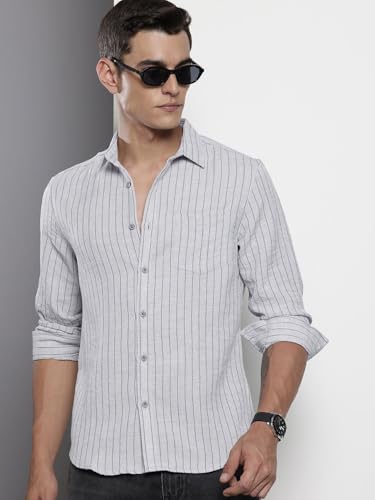 Image of The Indian Garage Co Men Slim Fit Striped Full Sleeves Cutaway Collar Casual Shirt