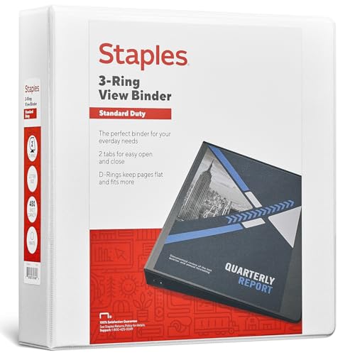 Staples Standard 2-Inch D-Ring View Binder, White, 480 Sheets
