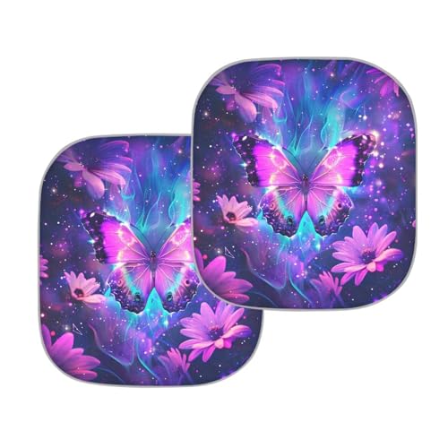 Image of Purple Butterfly Green Cactus Windshield Sun Shade for Truck SUV Car Easy to Install Heat and UV Rays that Keeps Vehicle Cool Removable Automotive Accessories Universal Car Accessories