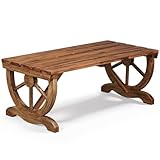 Outvita 39'' Outdoor Wooden Bench, 2-Person Rustic Wagon Wheel Bench with Slatted Seat and Carbonized Fir Wood Construction, Weather-Resistant Garden Bench for Patio, Porch and Backyard(Light Brown)