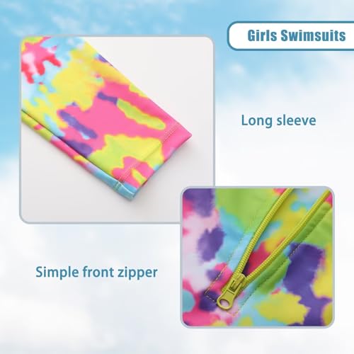 Image of Girls One Piece Rash Guard Swimsuits for Girl Long Sleeve Bathing Suits with UPF 50+ Sun Proctection Sunsuits 3-16 Years