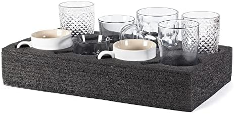 Cup Holder for 8 glasses mugs cups for Camping Caravan Boat Campervan or motorhome - Sturdy Base Tray for Glasses, Mugs and Cups - Made out of EPE Foam, Grey