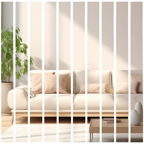 CREATCABIN 10Pcs Wall Mirror Stripe Acrylic Mirror Tiles Silver Self Adhesive Removable Long Frame Border Peel and Stick Stickers Sheets for DIY Home Living Room Art Walls Decor 13.8 x 1.2 Inch
