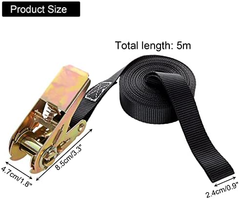 AHUNTTER 6 Sets Ratchet Tie Down Straps 2.5cm x 5m Heavy Duty Lashing Strap, Securing Straps with Handle and Metal J Hook, 800kg Break Strength for Trucks, Cars, Motorcycles, Black