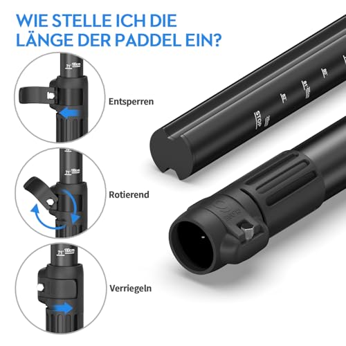 FOWAWU SUP Paddel Aluminium, 3teilig Stand Up Paddel verstellbar 160-210 cm, sehr leicht 1.77 lbs(804g) paddel für Stand-up Paddling Surfboard Bootfahren Kanusport
